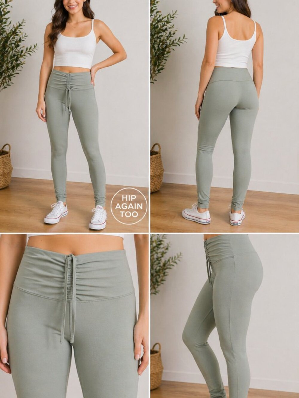 NWT Carli Bybel x Missguided Ruched Leggings Womens 12 Sage Green High Waist